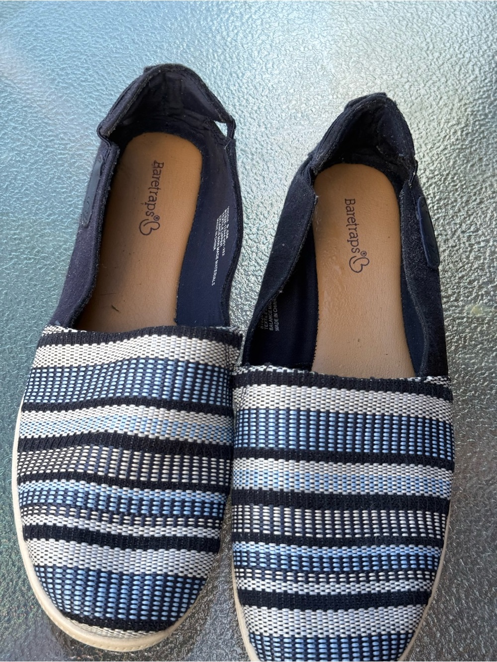 BareTraps Navy and White Striped Slip-On Flats